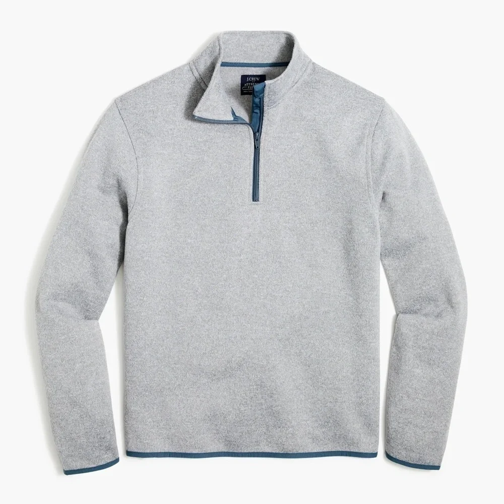 J. Crew Heather Light Gray Marled Fleece Half Zip Pullover